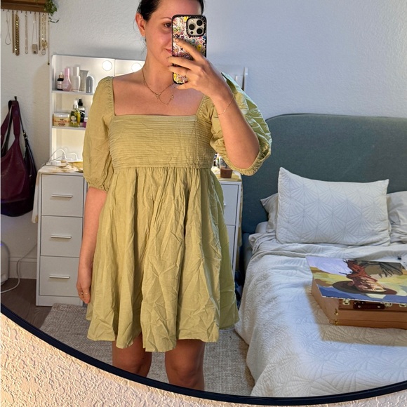 Abercrombie & Fitch Green Puff Sleeve Mini Babydoll Dress- Size Small - Picture 2 of 10